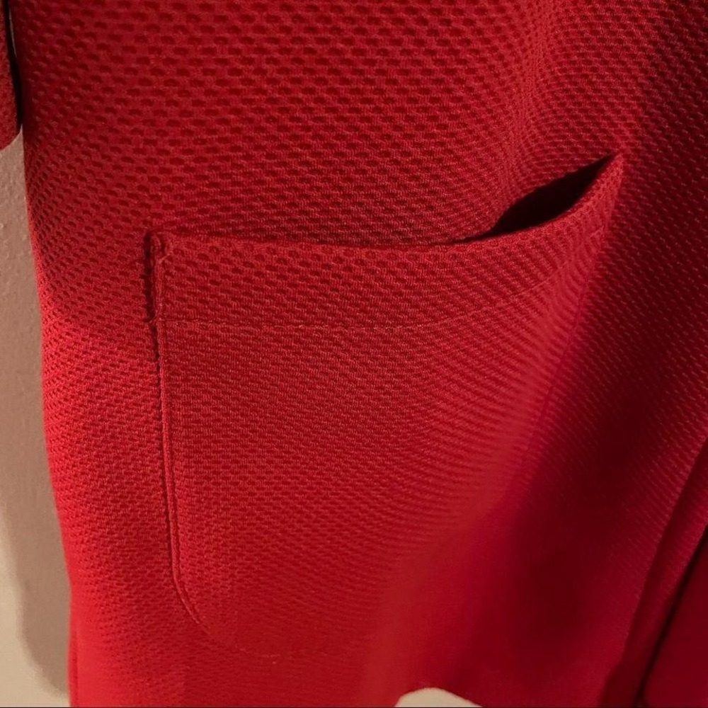 Courtenay Red Open Front 3/4 Sleeve Pockets Textured Blazer Jacket - Picture 6 of 8